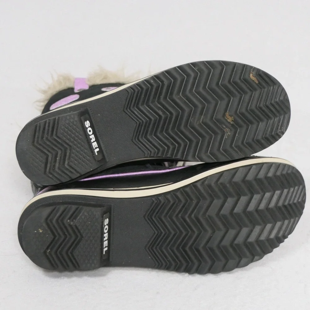 Sorel Youth Joan of Arctic Boots Size 5 Black Purple Waterproof Rugged Insulated